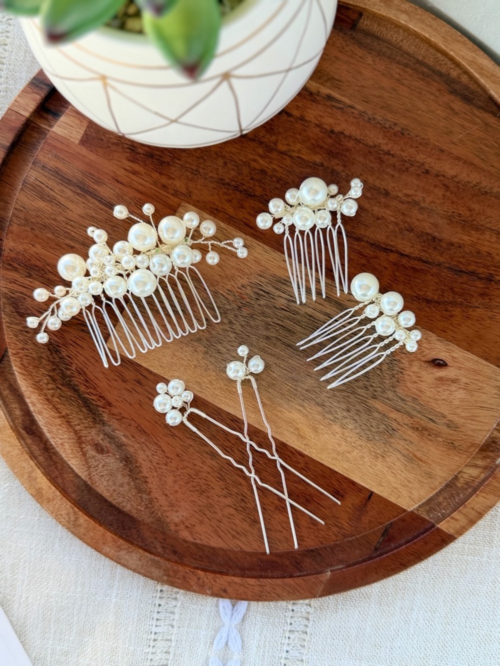 Pearl Cluster Hair Comb and Pins Set - Ivory